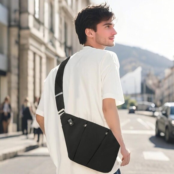 Black Anti Theft Crossbody Travel Bags Mens Sling Bag Over the Shoulder Bags for - Picture 2 of 7